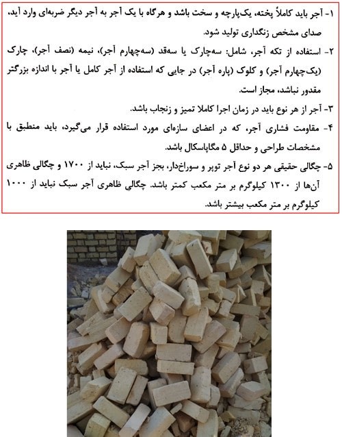 ضوابط آجر مورد استفاده در کرسی چینی و ایزولاسیون